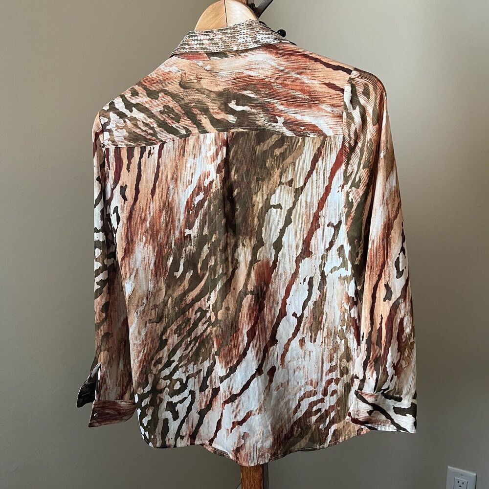 Chico's 0 Joceline Top Long Sleeve Shirt Button Sequin Collar Zebra Animal Chic - Picture 6 of 12